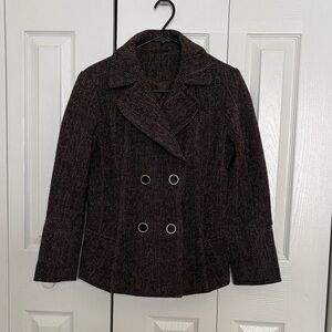 Women's Double-Breasted Brown Jacket - wool
